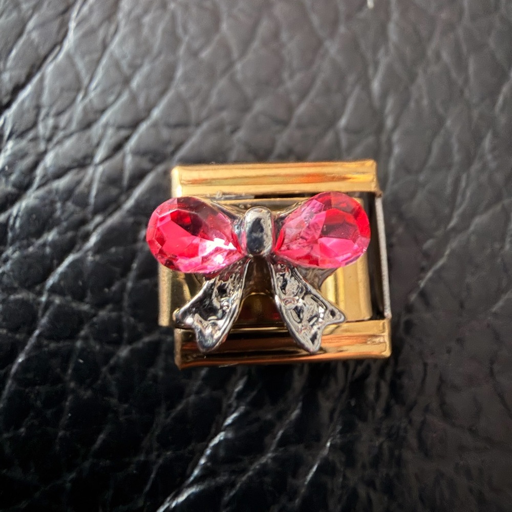 Pink Rhinestone Bow Italian Charm Link